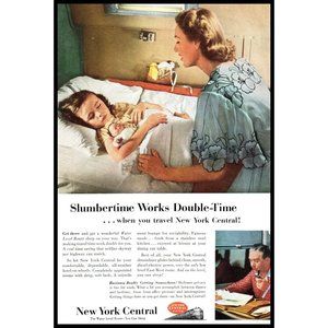 1953 New York Central Water Level Route Train Vintage Print Ad Little Girl Bed